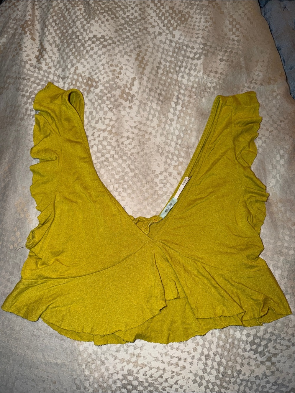 Kimchi Blue Mustard Ruffle V-Neck Crop Top